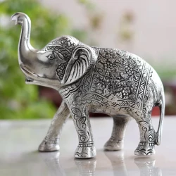 Indian Art Villa Aluminium Elephants With Dark Embosed Silver Finish Design, Home Decor, Room Decor, Handicarft Item & Decor, Color- Silver - Small