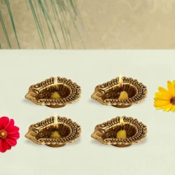 Antique Golden Aluminium Diya In Antique Golden Finish Set of 4