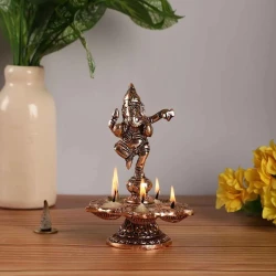 Dancing Lord Ganesh Copper Aluminium Diya Stand