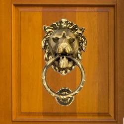 7" Medium Lion Brass Door Knocker DK-005 | Lions Welcome Knocker | Guardian Lion Knocker | Solid Brass Lion Knocke