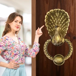 8" Medium Mayur Brass Door Knocker DK-008 | Peacocks Door Knocker | National Bird Door Knocker | Antique Finish Door Knocker