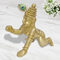 Brass Laddu Gopal BLG-003 | Bal Gopal | Krishna Gopala Idol Statue | Pure Brass Gopala Pital Murti Size 2.5"