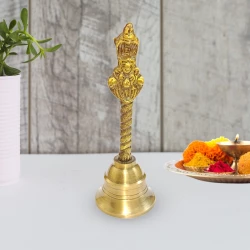 Brass Hand Bell BBL-001 | Pooja Handle Bell | Brass Pooja Bell for Temple | Ghanti Mandir | Made of Top Brass Antique 5.8 Inches