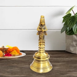 Brass Hand Bell BBL-002 | Pooja Handle Bell | Premium Brass Hanuman Ghanti BBL-002 | Hanuman Ghanti | Hand Bell for Puja Large Size 4.8 Inch 210gm