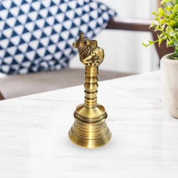 Brass Hand Bell BBL-005 | Brass Pooja Hand Bell | Pooja Bell with Nandi Sitting on Top | Pooja Ghanti | Ghanti for Temple Made of Top Brass 4"