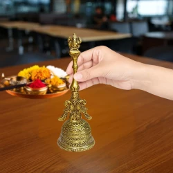 Brass Hand Bell BBL-006 | Pooja Handle Bell | Brass Pooja Bell for Temple | Ghanti Mandir | Made of Top Brass Antique 6 Inches