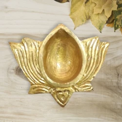 2.4" 2 piece Brass Diya BDY010 | Brass Finish Kamal Deepak | Kamal Deepak Puja Diya | Diwali Diya Brass Finish Medium 2 inches Gold 370gm