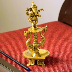 Brass Dancing Ganesha Oil Diya with Base , Diyas for Puja , Ganpati Diya , House Warming Gifts , Diyas for Pooja Room , Standard , Pack of 1