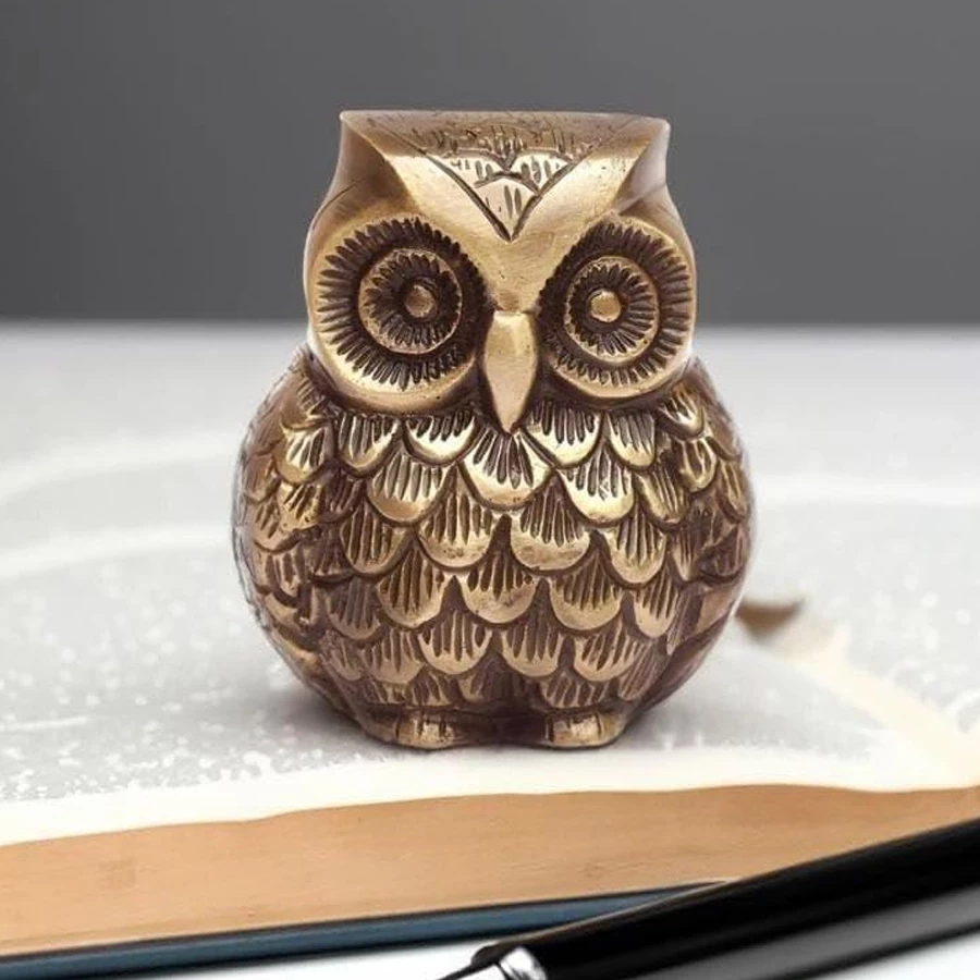 Vintage Brass Owl Decor Showpiece,Owl Table Accent Handcrafted Brass Showpiece Classic Tabletop Decor for Home Décor, 650 Grams, Standard, Pack of 1
