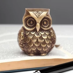 Vintage Brass Owl Decor Showpiece,Owl Table Accent Handcrafted Brass Showpiece Classic Tabletop Decor for Home Décor, 650 Grams, Standard, Pack of 1